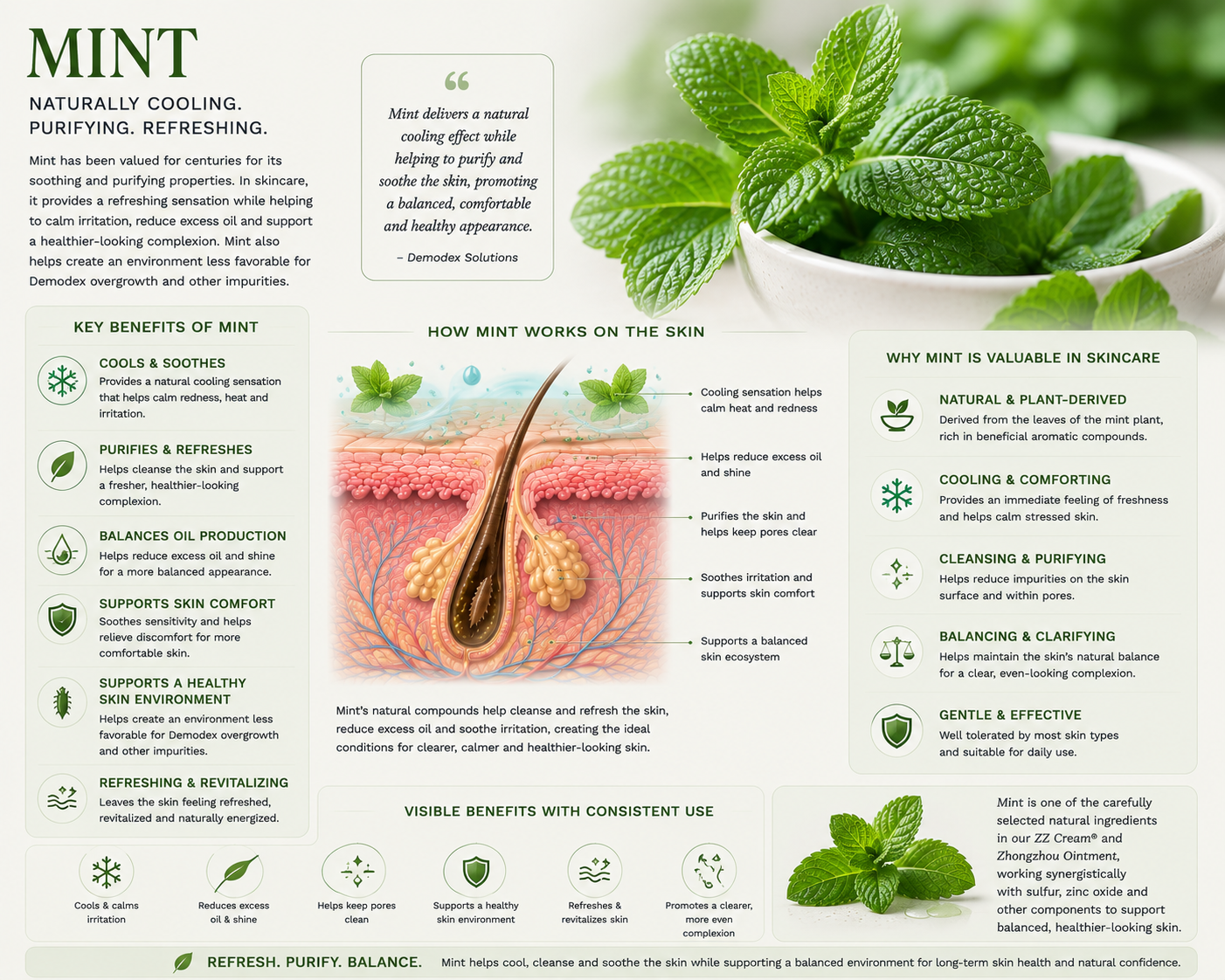 Mint leaves and menthol cooling graphic