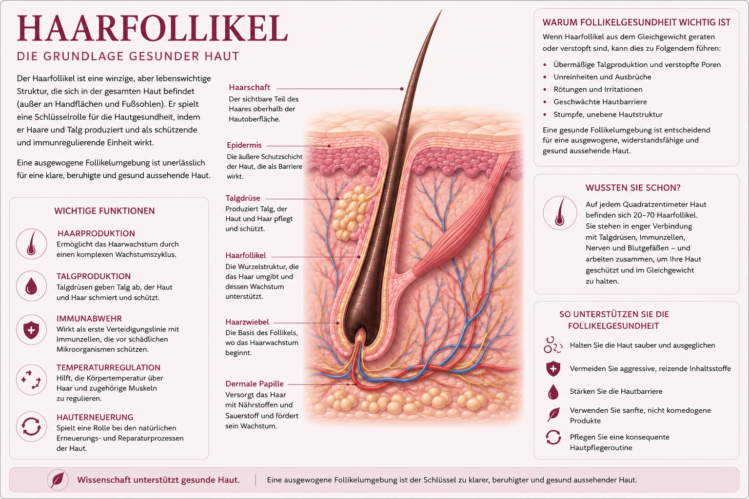 Diagramm eines Haarfollikels mit angeschlossener Talgdrüse
